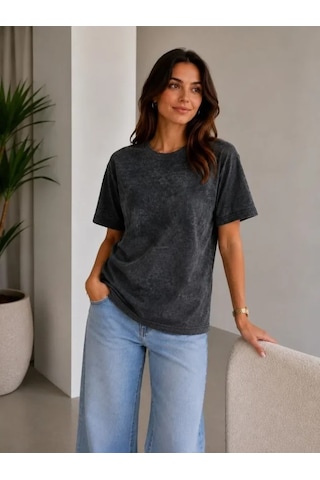 Defymoda Batik Desenli Tişört Bisiklet Yaka Kısa Kol Regular Fit T-shirt - Siyah