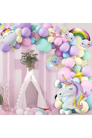 Gökkuşağı Konseptli Unicorn Temalı Makaron Balon Doğum Günü Parti Kutlama Seti Tüm Yaşlar Gökkuşağı Konseptli Unicorn Temalı Makaron Balon Doğum Günü Parti Kutlama Seti Tüm Yaşlar
