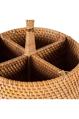 Rattan Hasır Bambu Yuvarlak Kaşıklık & Dekoratif Mutfak Tezgahı Düzenleyici Çok Renkli