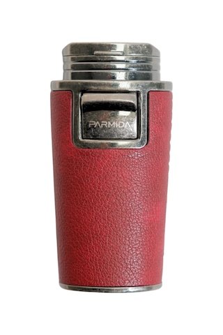 Parmida Çift Torch Pürmüz Delicili Gövdesi Deri Kırmızı Gunmetal Puro Çakmağı - Tr9615