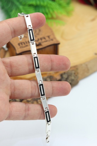 Çizgi Tasarım 925 Ayar Saf Gümüş Erkek Bileklik 201024446 Gümüş