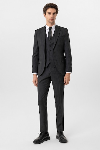 Süvari Siyah Slim Fit Desenli Mono Yaka 6 Drop Yelekli Klasik Takım Elbise-35634 Siyah