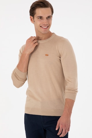 U.S. Polo Assn. Erkek Slim Fit Bisiklet Yaka Kum Melanj Kazak 50297040-VR123