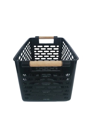 Toptanfoni 2 Adet Ahşap Renk Plastik Saplı Organizer Sepet Düzenleyici Siyah Siyah