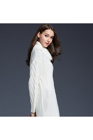 Sones Sonbahar Ve Kış Örgü Elbiseler Uzun Balıkçı Yaka Kazak Kadınlar İçin Ordu Yeşili