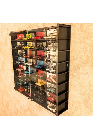 Pleksi Kapaklı 1:64 Ölçek Kutulu Sergileme , Oyuncak Araba Rafı, Akrilik Kapak Kutu Araba Diecast Vitrini Siyah