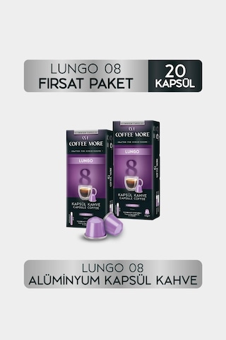 Coffee More 8 Lungo Kapsül Kahve 10 X 2 Paket 20 Adet Nespresso Uyumlu Kapsül Kahve