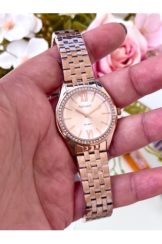Ferrucci Fc61747 Roma Rakamlı Çelik Kasa Ve Kordon Taşlı Şık Kadın Kol Saati Rose Gold