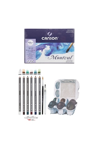 Canson Montval 18x25 Cm 300gr 12 Yp Cretacolor 6'lı Aquarell Sulandırılabilir Fırçalı Eskiz Set
