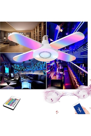 48W Rgb Kumandalı Bluetooth Hoparlörlü Pervane Şeklinde Lamba E27