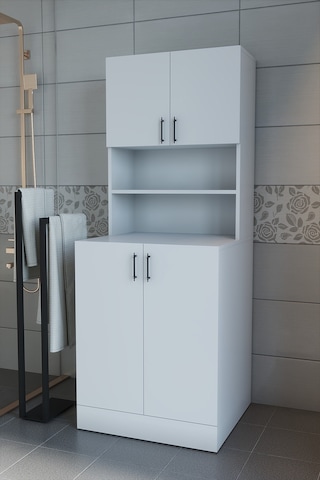 Makbulce Leylak Kapaklı Çamaşır Makinesi Dolabı Ve Çok Amaçlı Dolap Beyaz