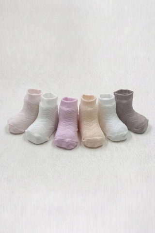 Cocole Socks Kız Bebek Soket Çorabı Kraft Kutulu 6'lı Set Pamuklu 0-1 Yaş Zigzag Kabartma Çok Renkli