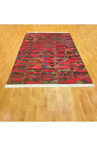 Çağdaş Desenli 200 X 300 İpek Halı Kırmızı