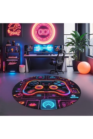Depoba Gampe Kadife Oyuncu Odası Halısı Kaymaz Pamuk Tabanlı Yıkanabilir Antibakteriyel Yuvarlak Gamer, Gaming Hal Çok Renkli