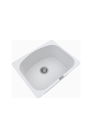 Polex Cristalüx Granit Evye P-OL60 Beyaz Tezgah Altı Ve Tezgah Üstü Kare Mutfak Evyesi 60x49.5 CM