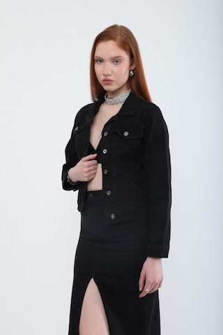 Kadın Cep Detaylı Slim Fit Jean Ceket Siyah 001