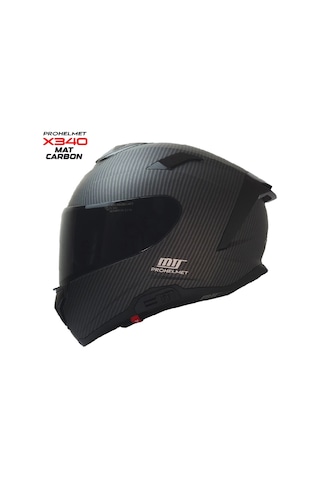 X340 Mat Carbon Kapalı Model Kask Siyah Camlı+güneş Vizörlü Mat Siyah Carbon
