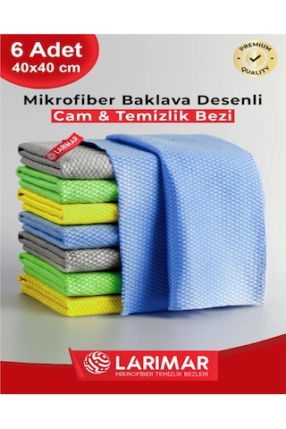 Larimar Mikrofiber Baklava Desenli Cam ve Temizlik Bezi 6'lı 40 x 40 CM