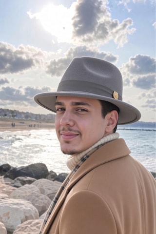 Mollycrush Erkek Kışlık Klasik Gri Fötr Şapka Şeritli Geniş Siperli Keçe Fedora Modeli Gri