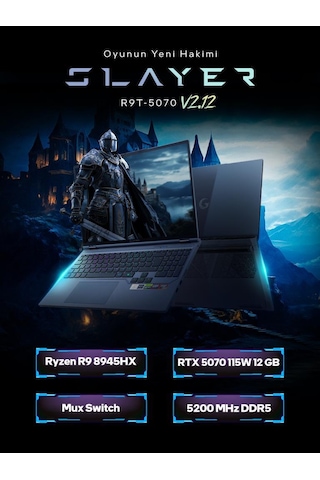 Game Garaj Slayer R9T-5070 V2.12 C3 R9-8945HX 64 GB 2 TB SSD RTX5070 16" Free Dos Dizüstü Bilgisayar