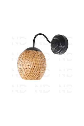 Boja Bambu Siyah Detay Aplik 15x15x25 Cm İskandinav, Modern, Bohem, Rattan, Aydınlatma Altın