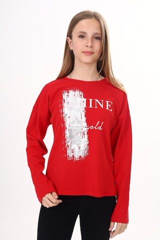 Toontoy Kız Çocuk Sweatshirt Shine Varak Baskılı Kırmızı