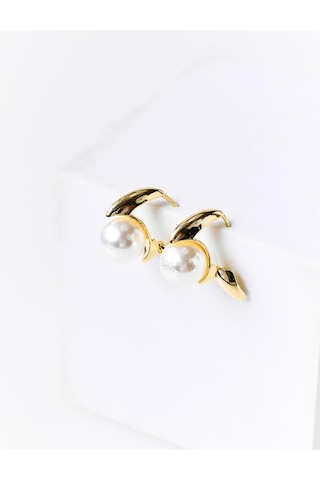 Jimmy Key Altın Rengi İnci Detaylı Halka Küpe 6sw439003150