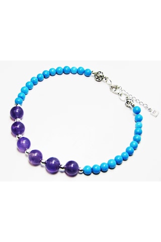 925 Ayar Gümüş Doğal Taşlı Turkuaz Amatist Taşlı Kadın Bileklik