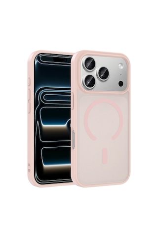 Ardemix Apple iPhone Uyumlu 17 Pro Max Kılıf M-safe Şarj Özellikli Zore Babet Kapak - Pembe