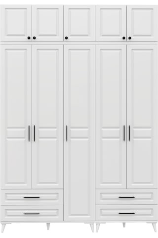 GuneyStore Gözde 5 Kapaklı Yüklüklü Komple MDF Beyaz Gardırop