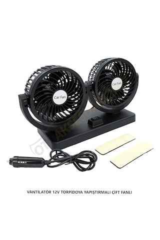 Araç İçi Torpido Üstü 2li Vantilatör Oto Pervane 5 İnç 12 Volt 2 Hız Ayarlı Çakmaklık Girişli