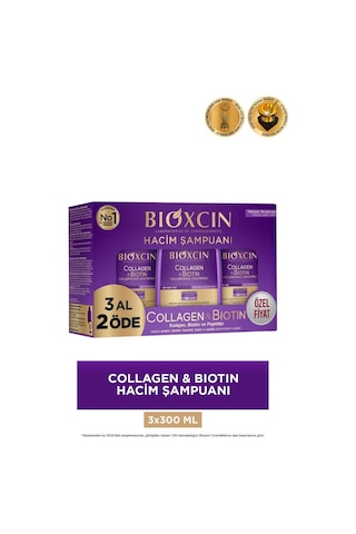 Bioxcin Collagen & Biotin Ekstra Hacim Şampuanı 3 x 300 ML