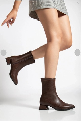 Kadın Kahve Sivri Burun Bot Kırışık Rugan Günlük Bot Boots Kahverengi