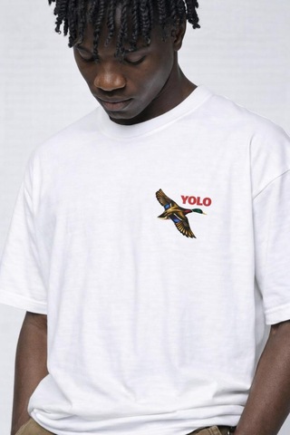 Yolo Street Yolo Preserve It Baskılı Oversize Beyaz Tişört %100 Pamuk Unisex Beyaz