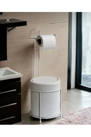 Kovalı Tuvalet Kağıtlığı, Çöp Kovalı Tuvalet Kağıdı, Banyo Çöp Kovası, Tuvalet Kağıtlığı Beyaz
