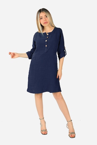 Keten Midi Elbise Lacivert