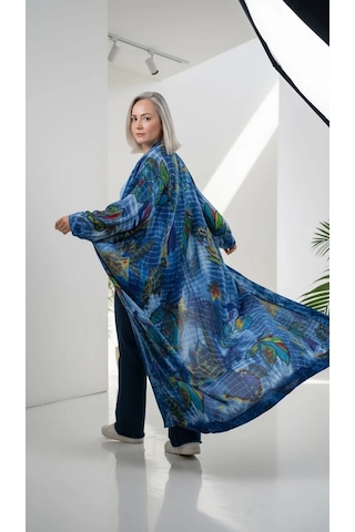 Byemelika %100 Pamuk, Bürümcük, Lastik Detay, Bohem Lidya Kaftan Beyaz Mavi
