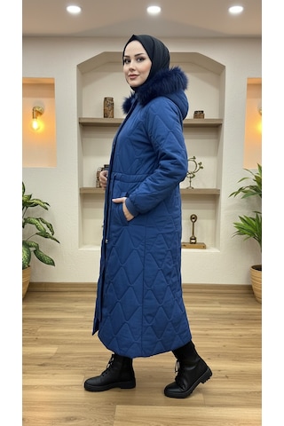 Eslemnur Belden Bağcıklı Şişme Mont 115cm Krinkıl Kumaş Mavi