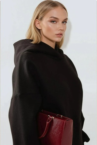 Hiccup Extra Oversize Kapüşonlu Kalın Polarlı Hoodie Siyah