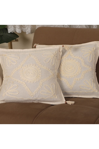 Laseli Boncuklu 2 Li Kırlent Kılıfı %100 Pamuk 40 x 40