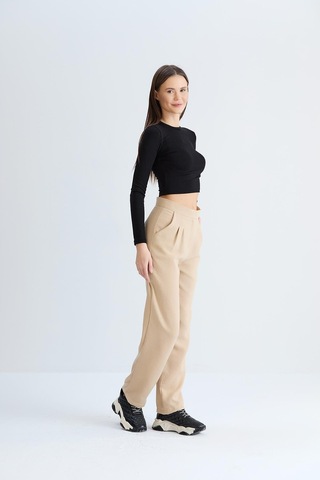Sortie Collection Kemeri Cırtlı Keten Pantolon Vizon-vizon Vizon