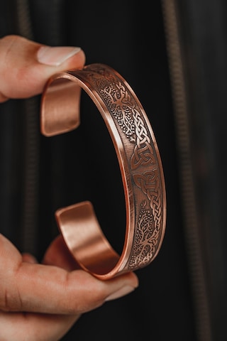 Erkek Bakır Bileklik - Viking Hayat Ağacı - Yggdrasill İskandinav Mitolojisi Erkek Kelepçe Bileklik Rose Gold