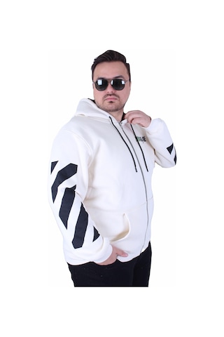Moc Grande Mocgrande Büyük Beden Kapüşonlu Fermuarlı 3ip Sweat Mg 25718 Bej Bej
