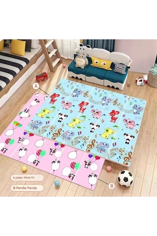 Ev Tipi Katlanır Sürüngen Yastığı Kalınlaştırır Pembe Panda Nota Bebek Fil 1.8 X 2 M