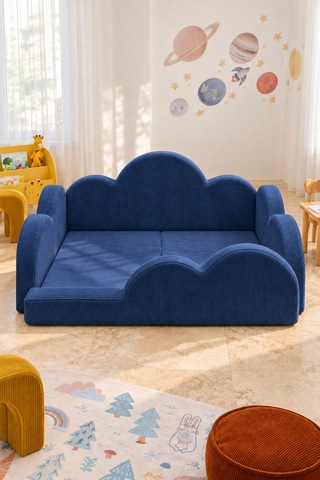 Funbed Junior Bulut Tasarımlı Çocuk Yatağı, Karyola Ve Oyun Matı Seti Lacivert - 938609351