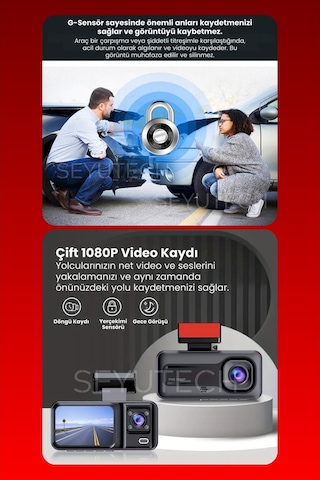 Harvox Araç Içi Hd Kamera 3 Kameralı Wifi Özellikli 1080p Full Hd Gece Görüşlü G-sensör Dashcam A98