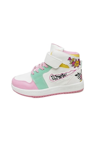 Callion 048 Deri Sneakers Kız Çocuk Spor Ayakkabı 31-35 Beyaz Pembe Su Yeşili Beyaz