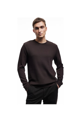 Koton Pamuklu Uzun Kollu Dokulu Basic Bisiklet Yaka Sweatshirt Kahverengi 6wam70089mk Kahve