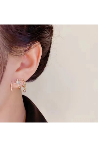 Wezone Küçük Tasarım Zirkonlu Sekiz Yıldızlı Moda Küpeler - Elegan Kadınlar İçin Dayanıklı Ve Şık Takı Diğer