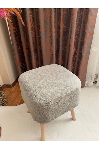 Kare Kesim Ahşap Ayaklı Teddy Kumaş Dekoratif Gri Renk Puf